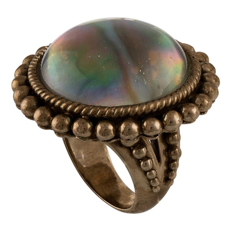 Stephen Dweck Abalone and Rock Crystal Brass Ring For Sale at 