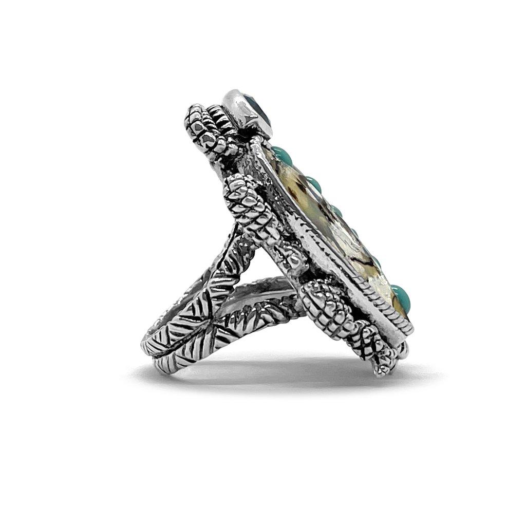 En vente :  Stephen Dweck Abalone & Turquoise Scarab Ring Sterling Silver 3
