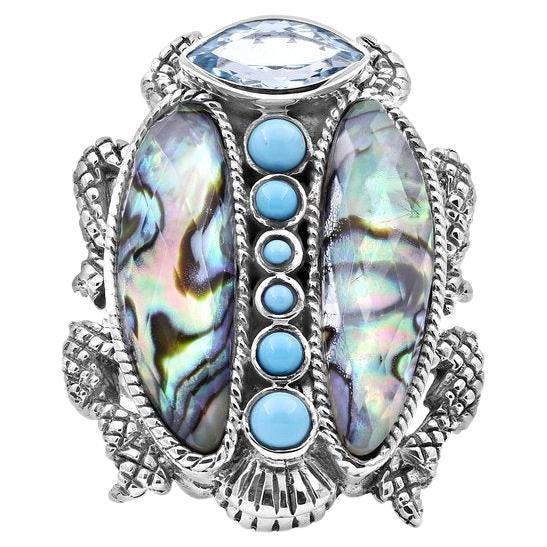 For Sale:  Stephen Dweck Abalone & Turquoise Scarab Sterling Silver Ring