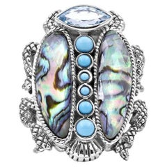 Stephen Dweck Abalone & Turquoise Scarab Sterling Silver Ring
