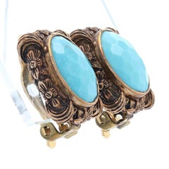 Stephen Dweck Amazonite Stud Flower Earrings Brass, Honeycomb Cabochon Clip-Ons