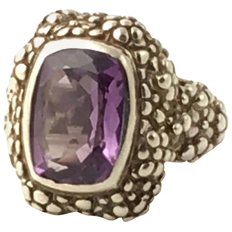 Stephen Dweck Amethyst Beaded Floral Sterling Ring For Sale