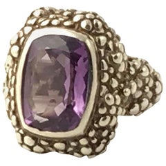 Vintage Stephen Dweck Amethyst Beaded Floral Sterling Ring