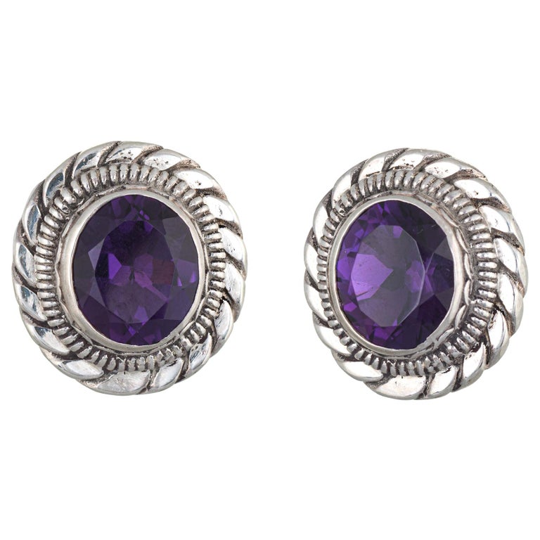 Stephen Dweck Amethyst Earrings Silver Round ClipOn