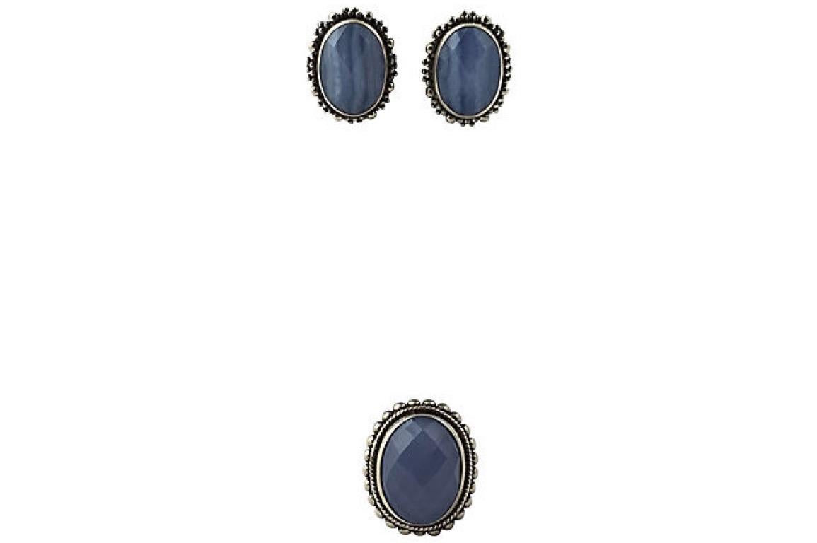 Stephen Dweck Blue Chalcedony Sterling Silver Earrings with Blue Agate Ring Set For Sale 3