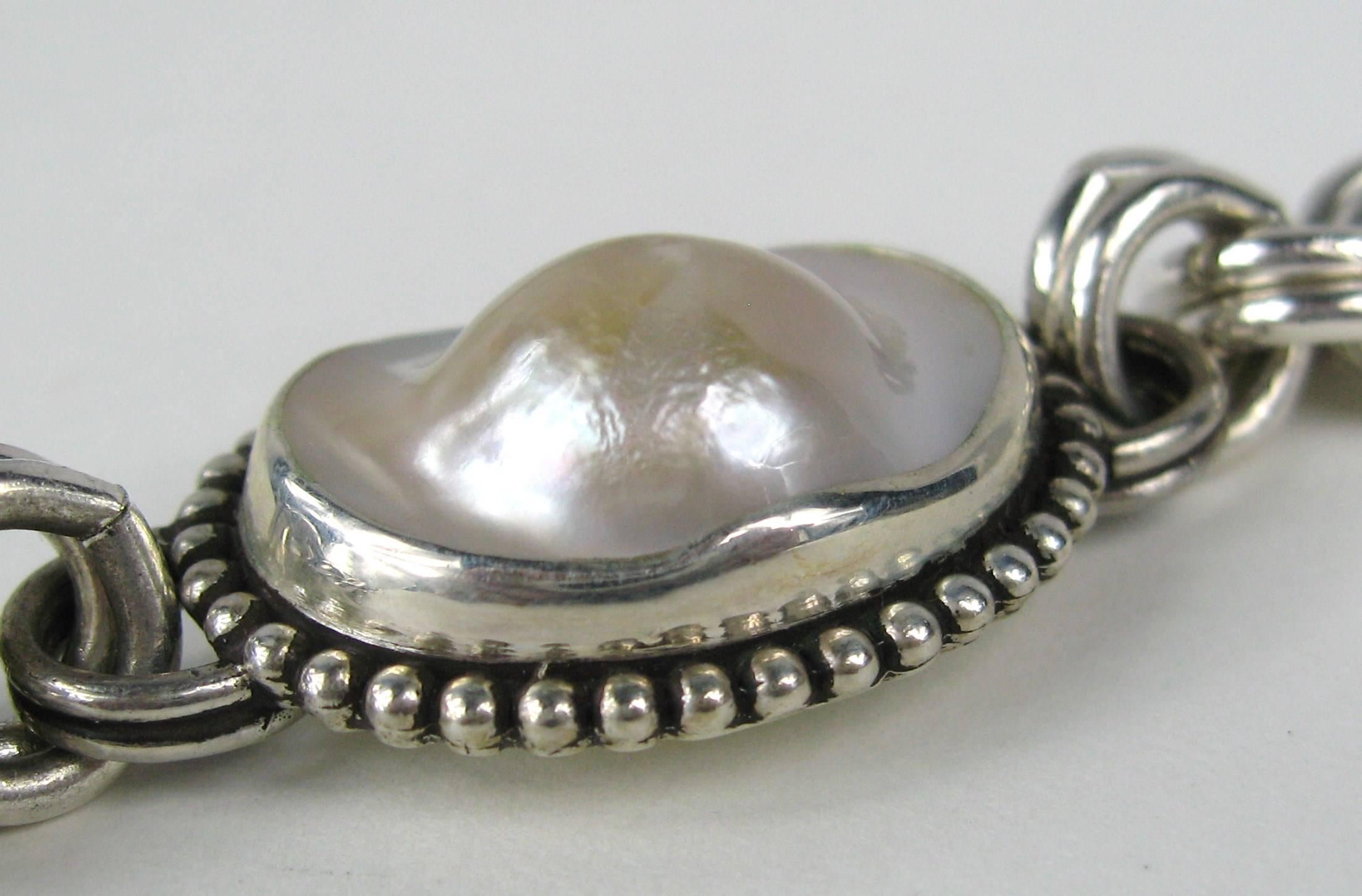 Stephen DWECK Bracelet Rose Mabe Pearl Sterling Silver  1990s  In Excellent Condition In Wallkill, NY