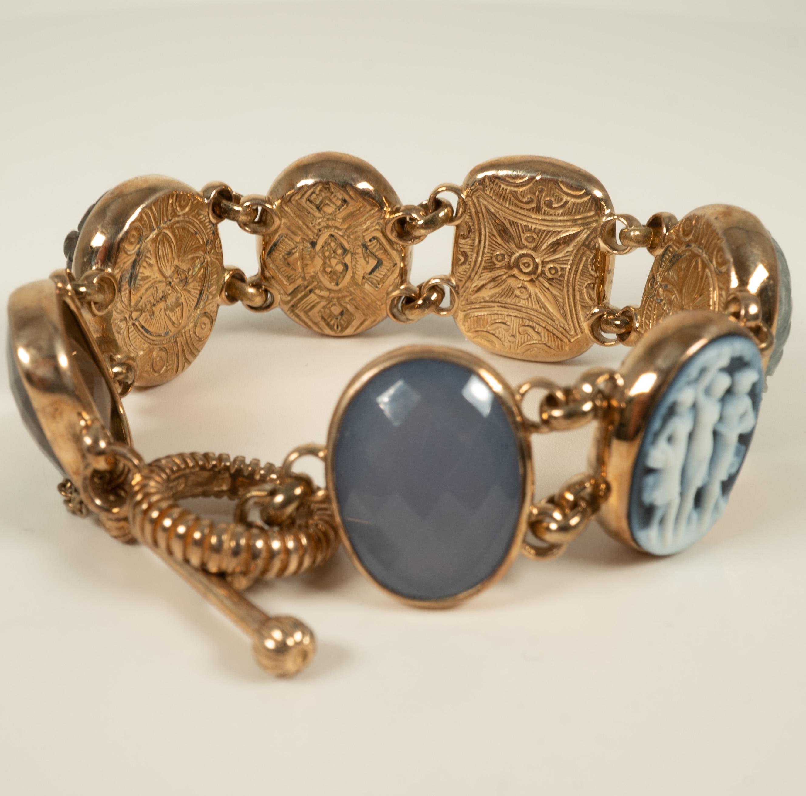 Oval Cut Stephen Dweck Brass Quartz Cameo Bracelet