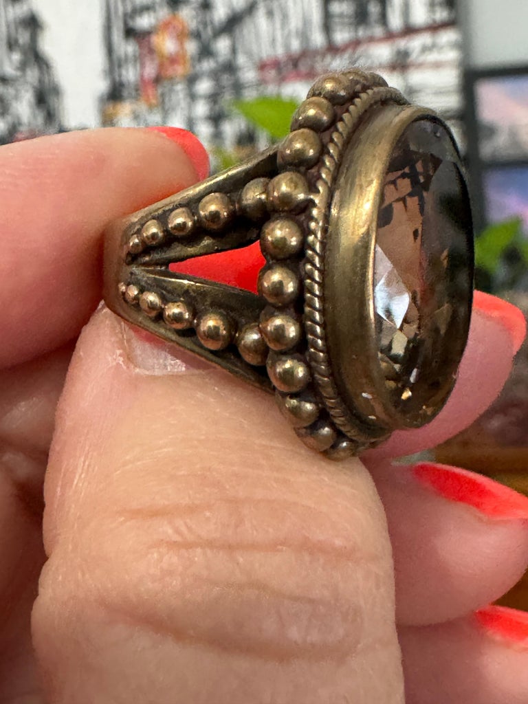 Stephen Dweck Bronze Wash Sterling Silver Smokey Quartz Ring 1990s