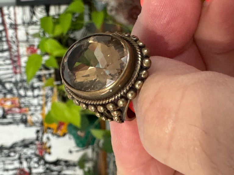 Stephen Dweck Bronze Wash Sterling Silver Smokey Quartz Ring 1990s