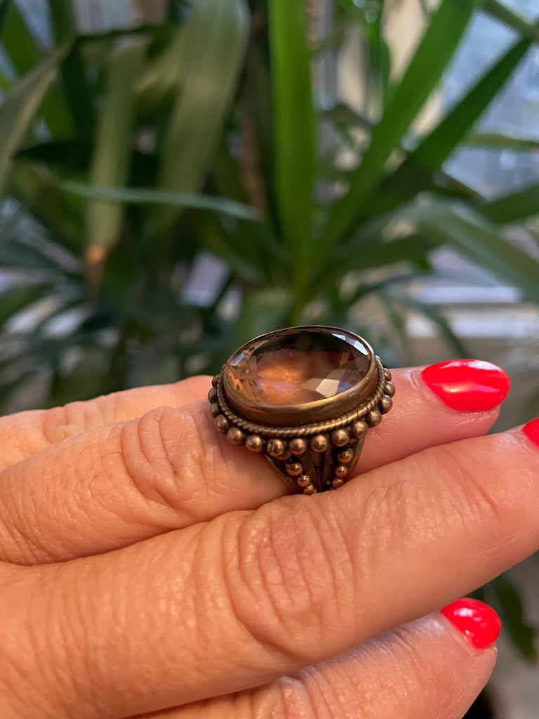 Stephen Dweck Bronze Wash Sterling Silver Smokey Quartz Ring 1990s