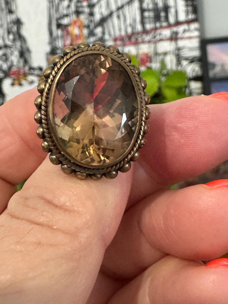 Stephen Dweck Bronze Wash Sterling Silver Smokey Quartz Ring 1990s