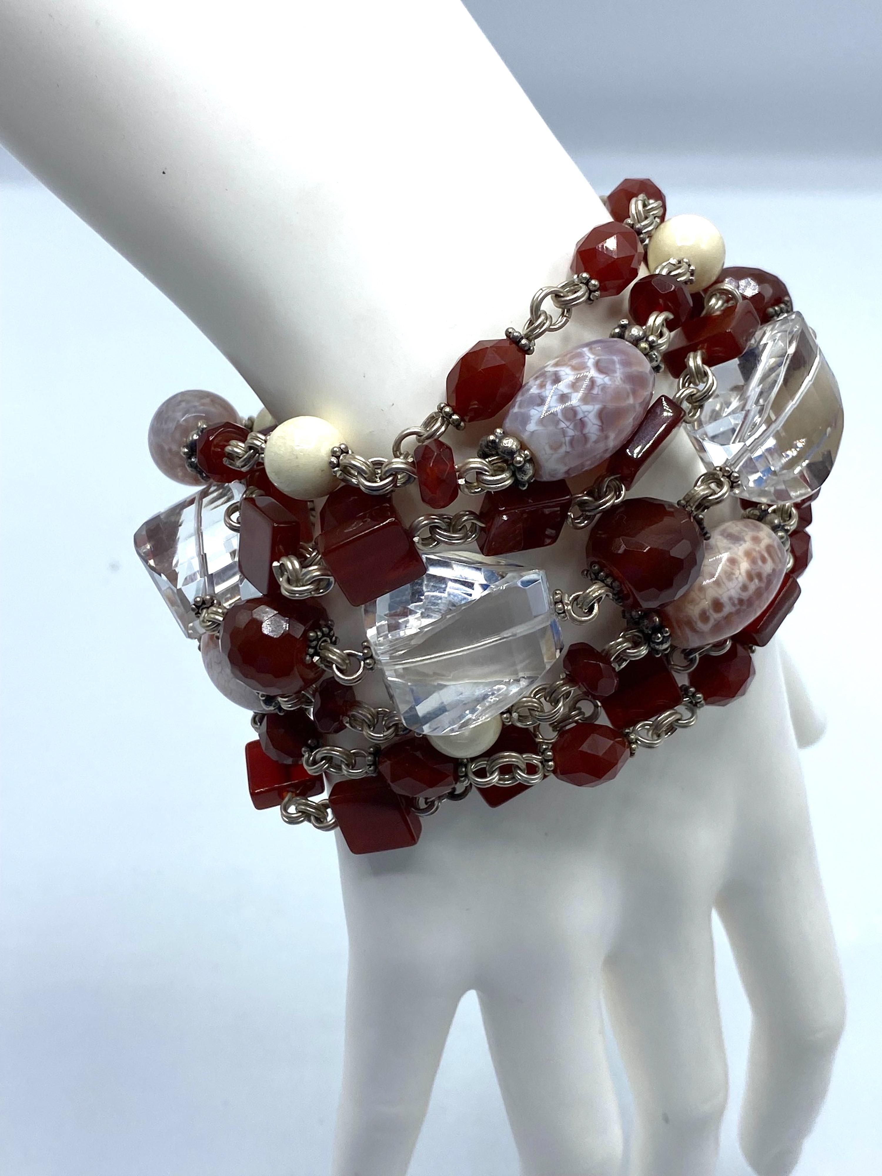 Stephen Dweck Pulsera de 6 vueltas de Cornalina, Cristal de Roca, Obsidean y Plata de Ley en venta 5