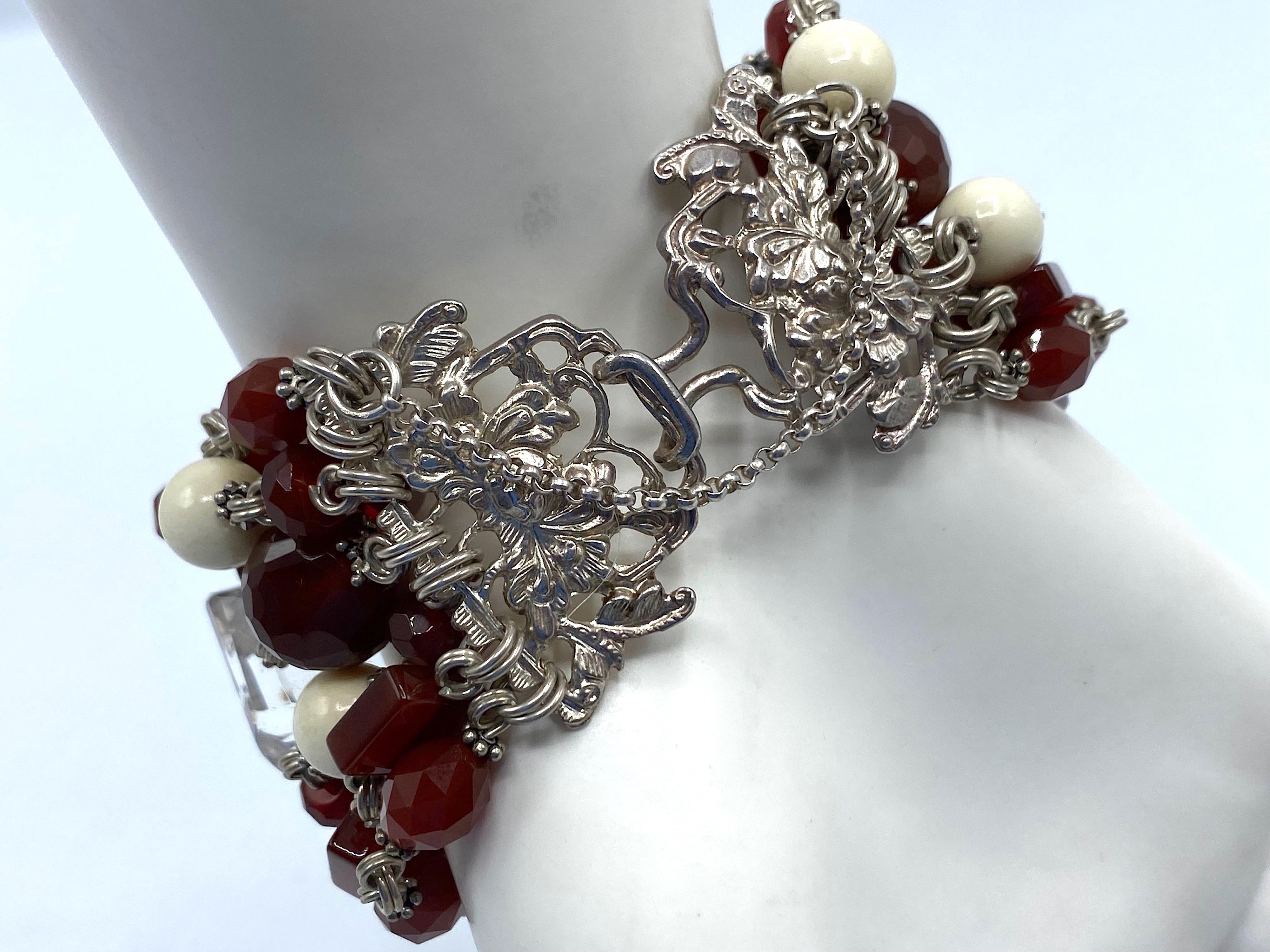 Stephen Dweck Pulsera de 6 vueltas de Cornalina, Cristal de Roca, Obsidean y Plata de Ley en venta 6