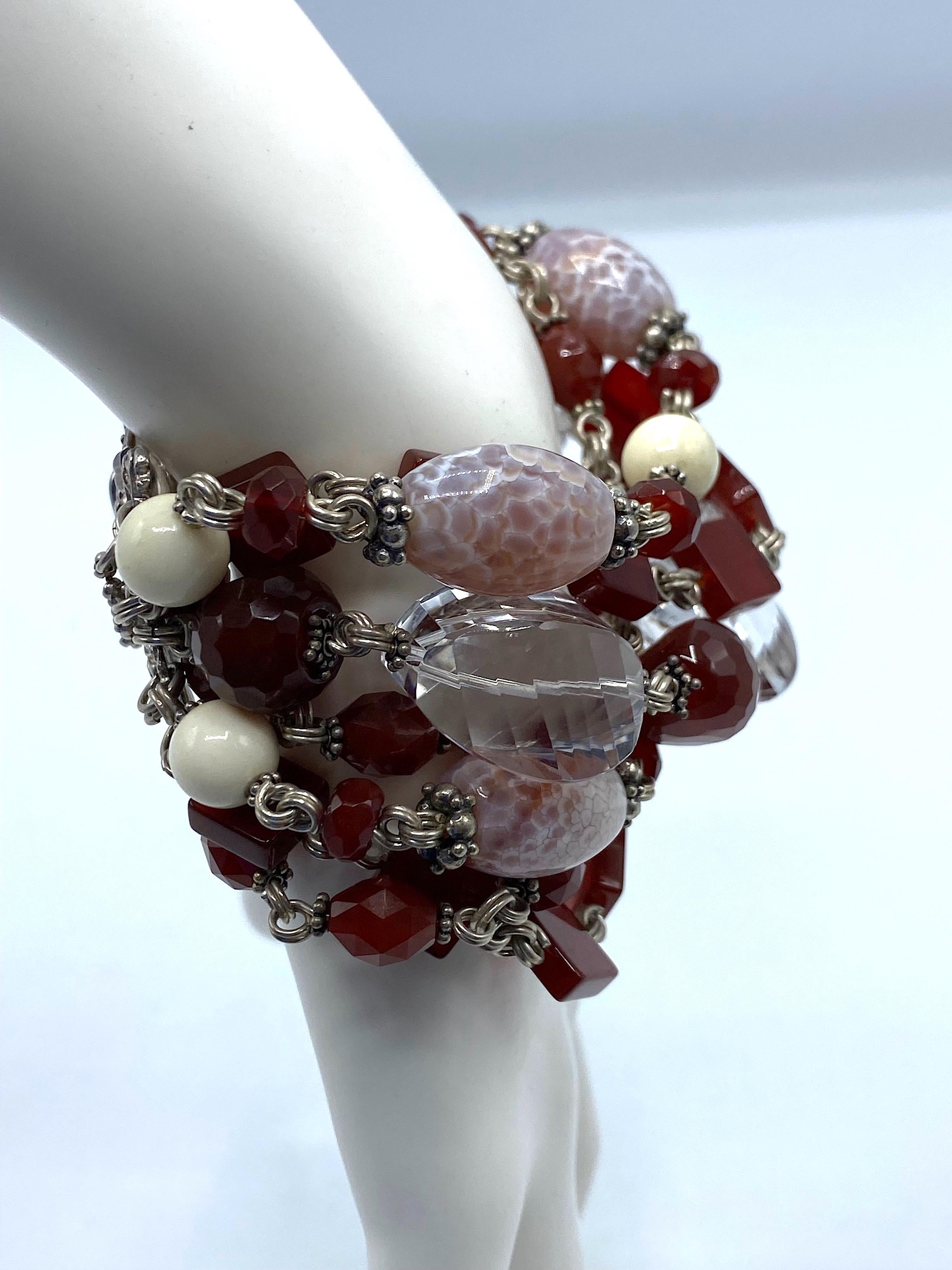 Stephen Dweck Pulsera de 6 vueltas de Cornalina, Cristal de Roca, Obsidean y Plata de Ley en venta 7