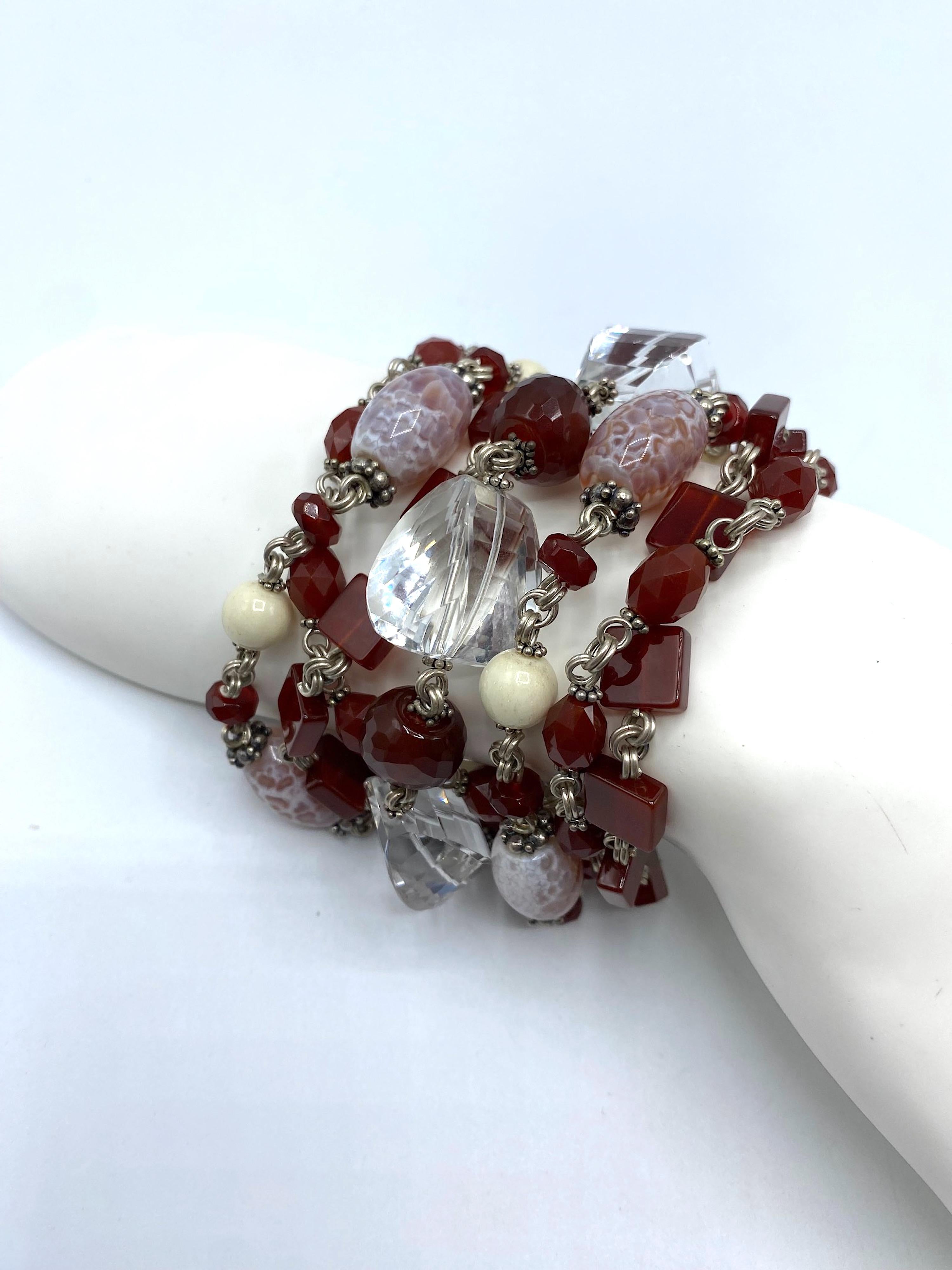 Stephen Dweck Pulsera de 6 vueltas de Cornalina, Cristal de Roca, Obsidean y Plata de Ley en venta 8