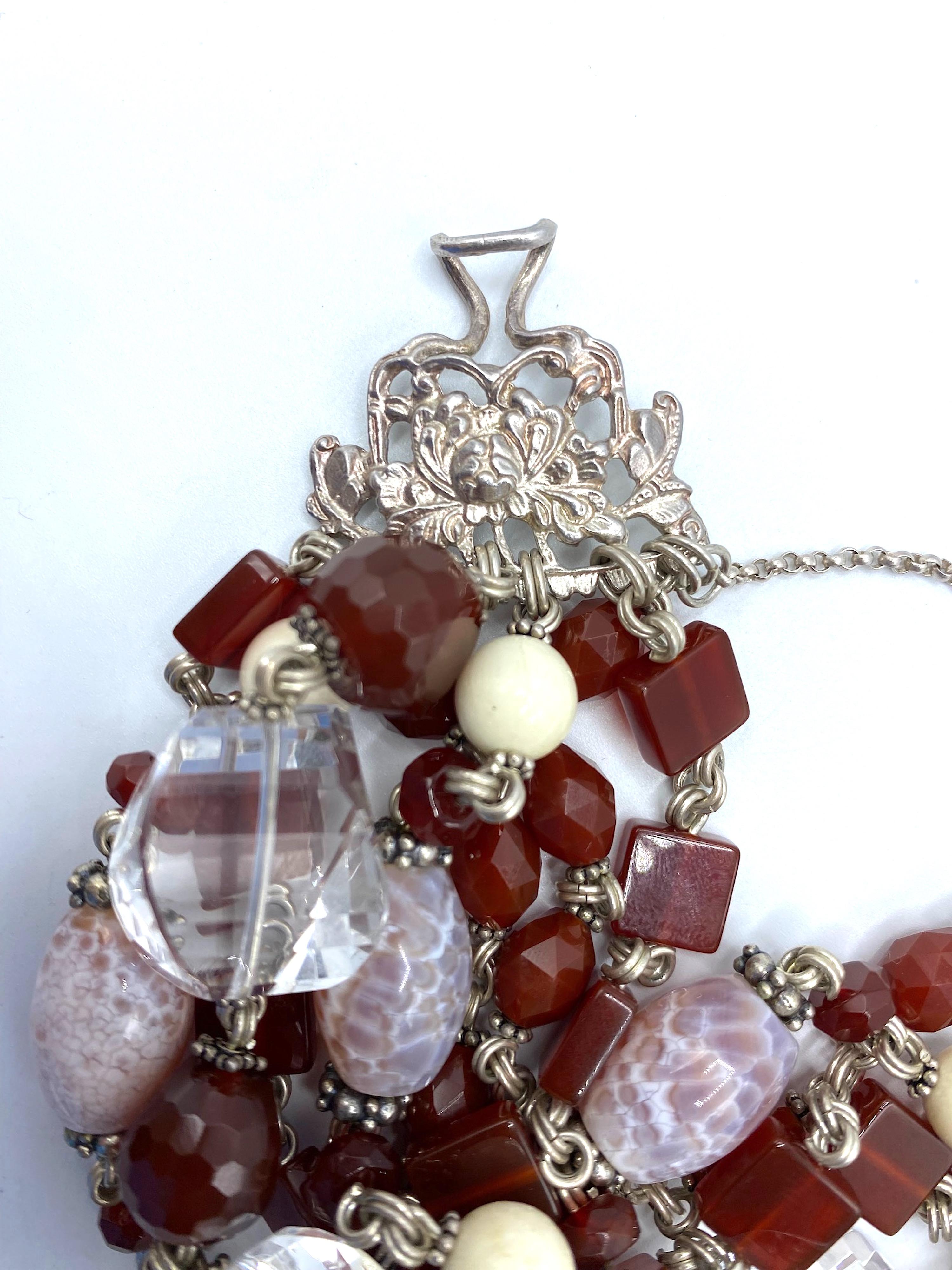 Stephen Dweck Pulsera de 6 vueltas de Cornalina, Cristal de Roca, Obsidean y Plata de Ley Cuenta en venta