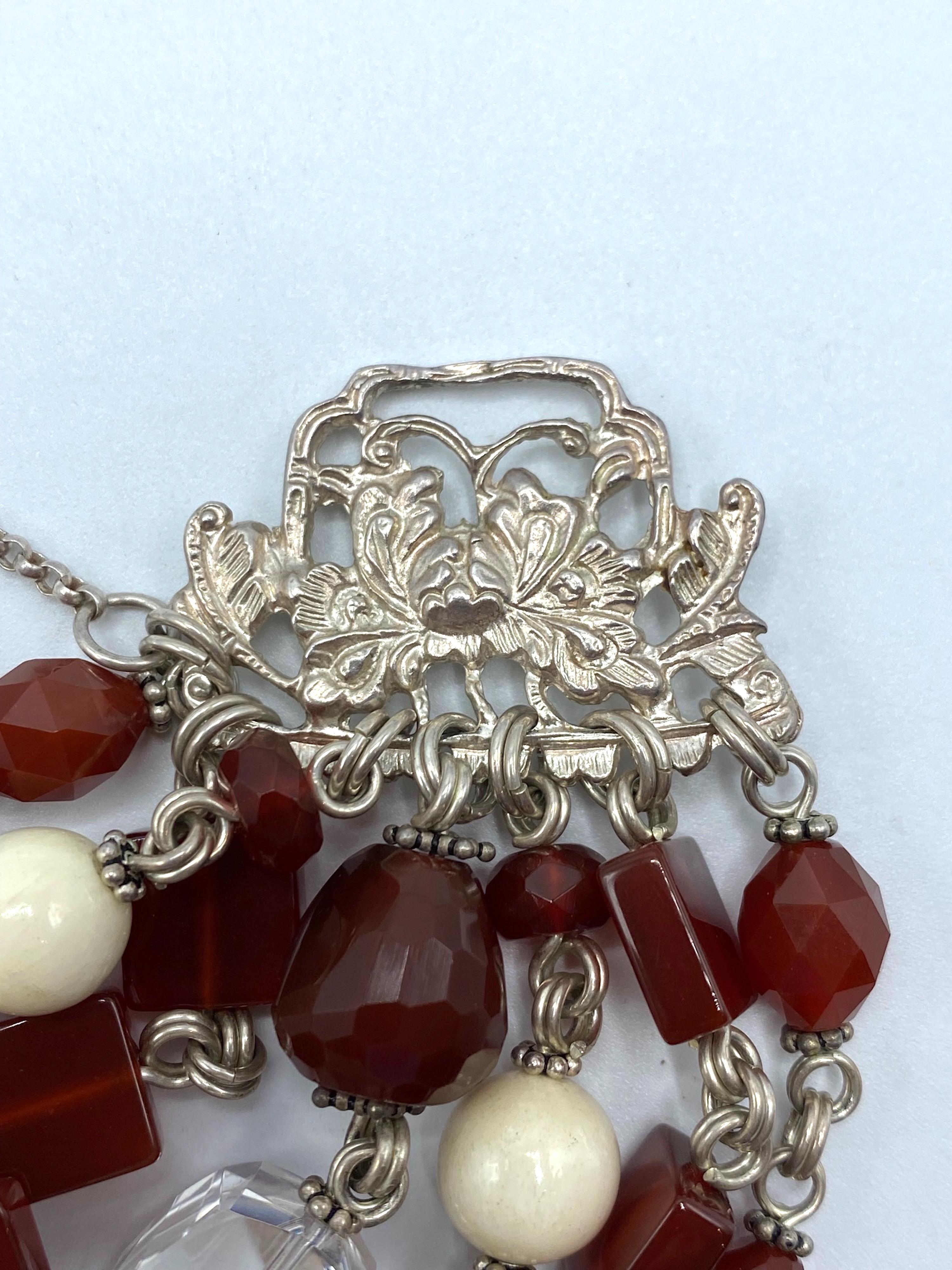 Stephen Dweck Pulsera de 6 vueltas de Cornalina, Cristal de Roca, Obsidean y Plata de Ley en Excelente estado para la venta en New York, NY