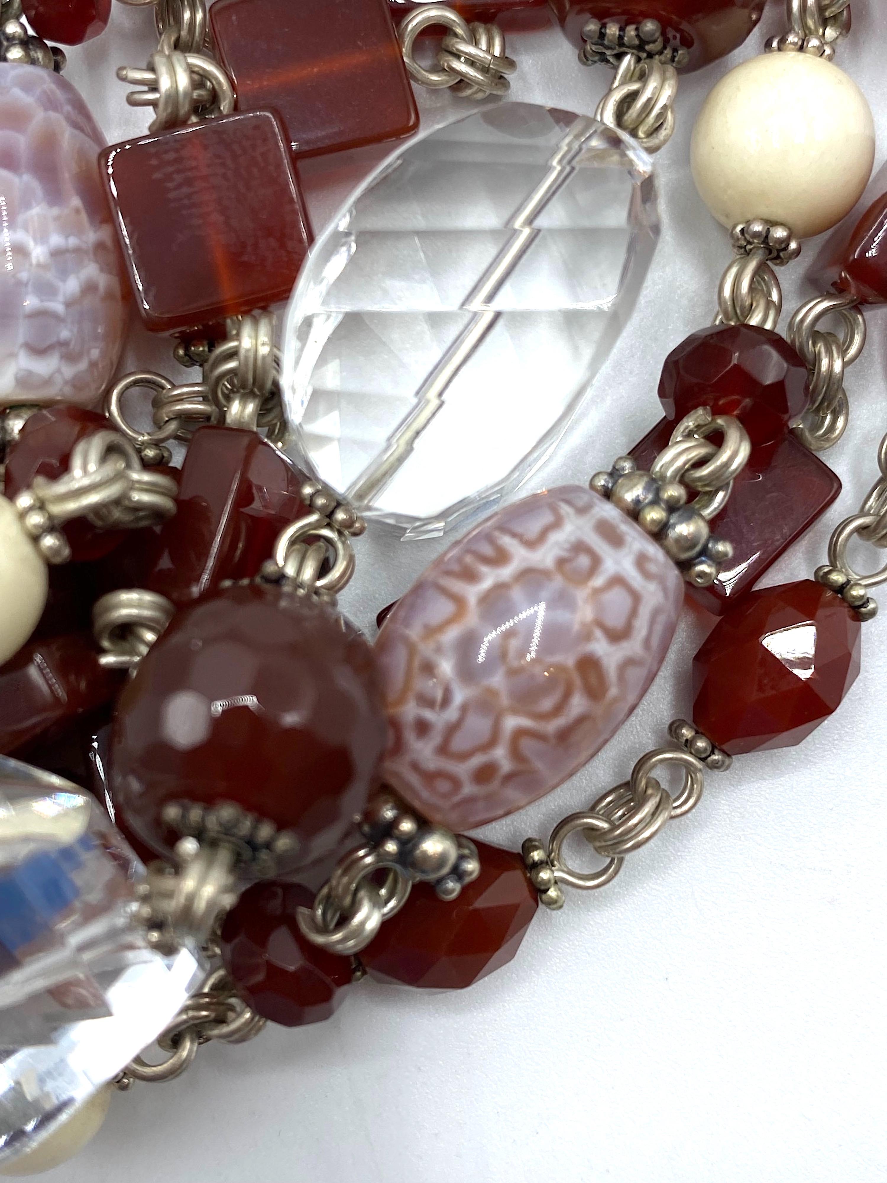 De las mujeres Stephen Dweck Pulsera de 6 vueltas de Cornalina, Cristal de Roca, Obsidean y Plata de Ley en venta
