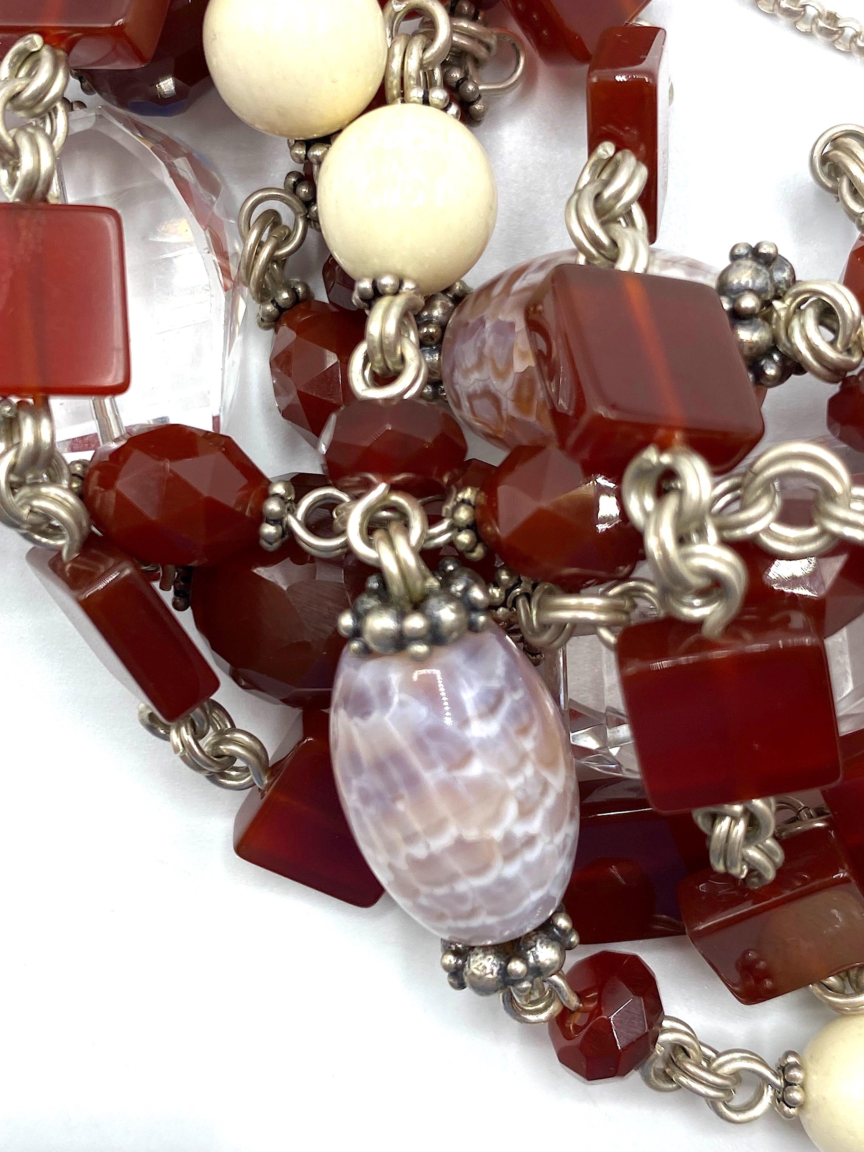 Stephen Dweck Pulsera de 6 vueltas de Cornalina, Cristal de Roca, Obsidean y Plata de Ley en venta 2