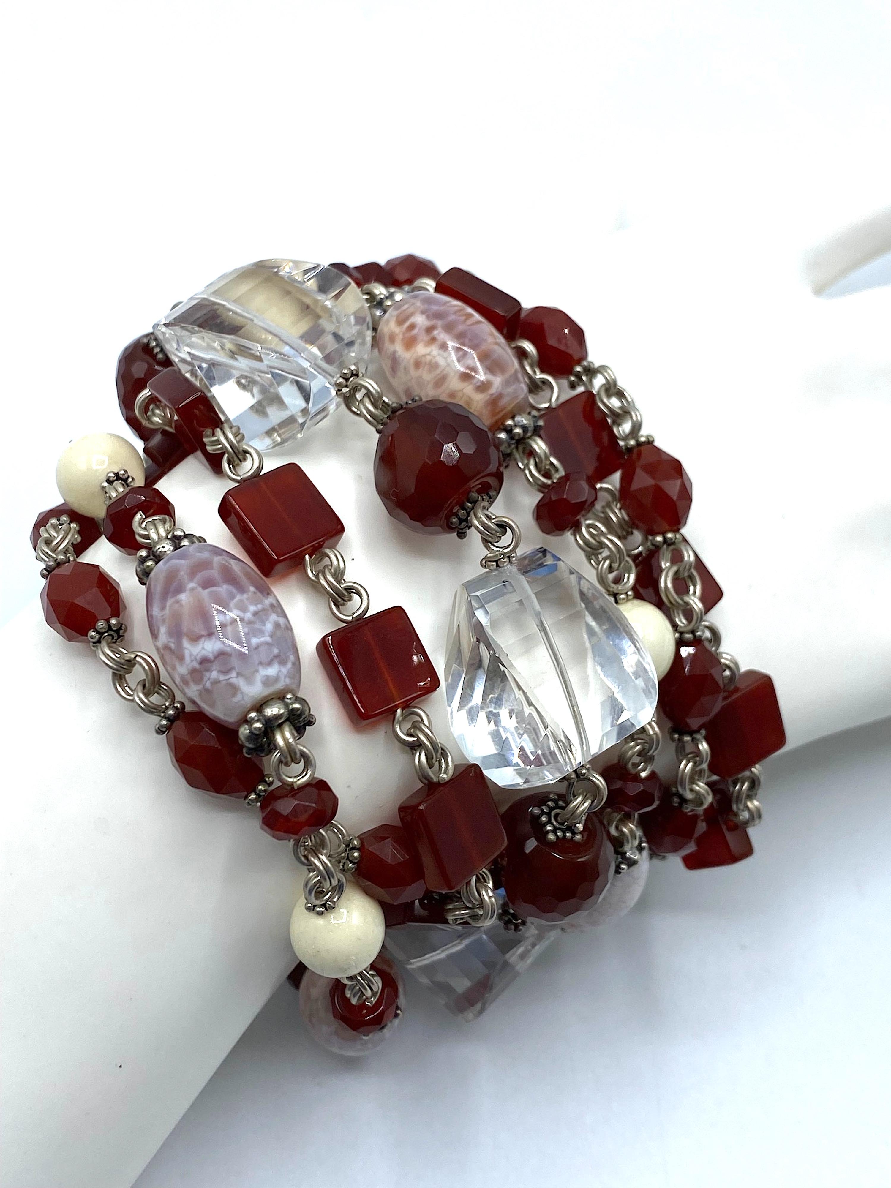 Stephen Dweck Pulsera de 6 vueltas de Cornalina, Cristal de Roca, Obsidean y Plata de Ley en venta 3