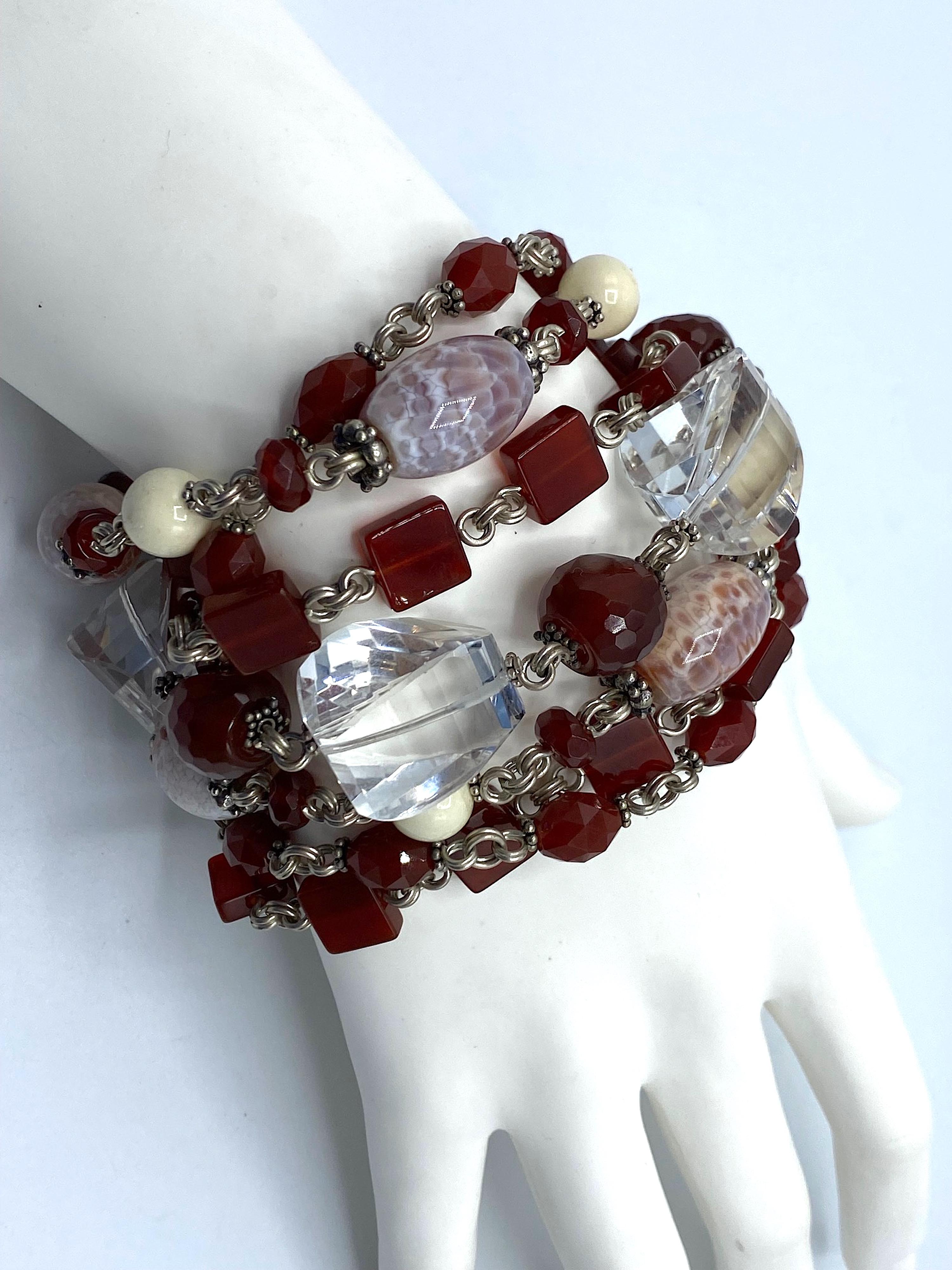 Stephen Dweck Pulsera de 6 vueltas de Cornalina, Cristal de Roca, Obsidean y Plata de Ley en venta 4