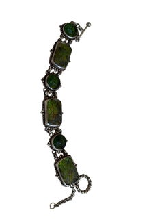 Stephen Dweck Carved Citrine and Peridot Stone Sterling Silver Bracelet