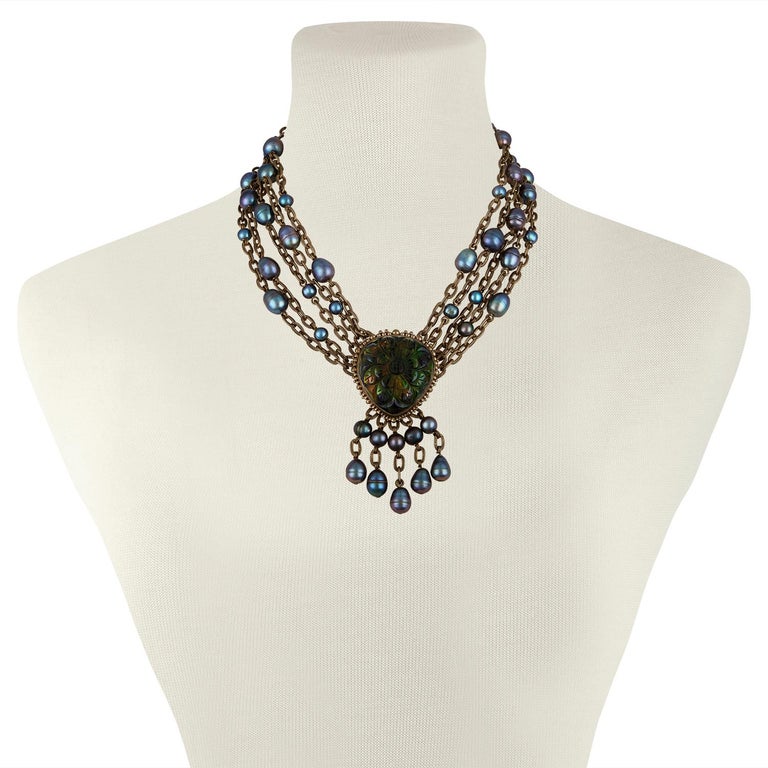 Stephen Dweck Carved Crystal Quartz and Pearl Multi-Strand Brass ...