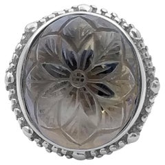 Stephen Dweck Carved Oval Smokey Quartz in Sterling Silver