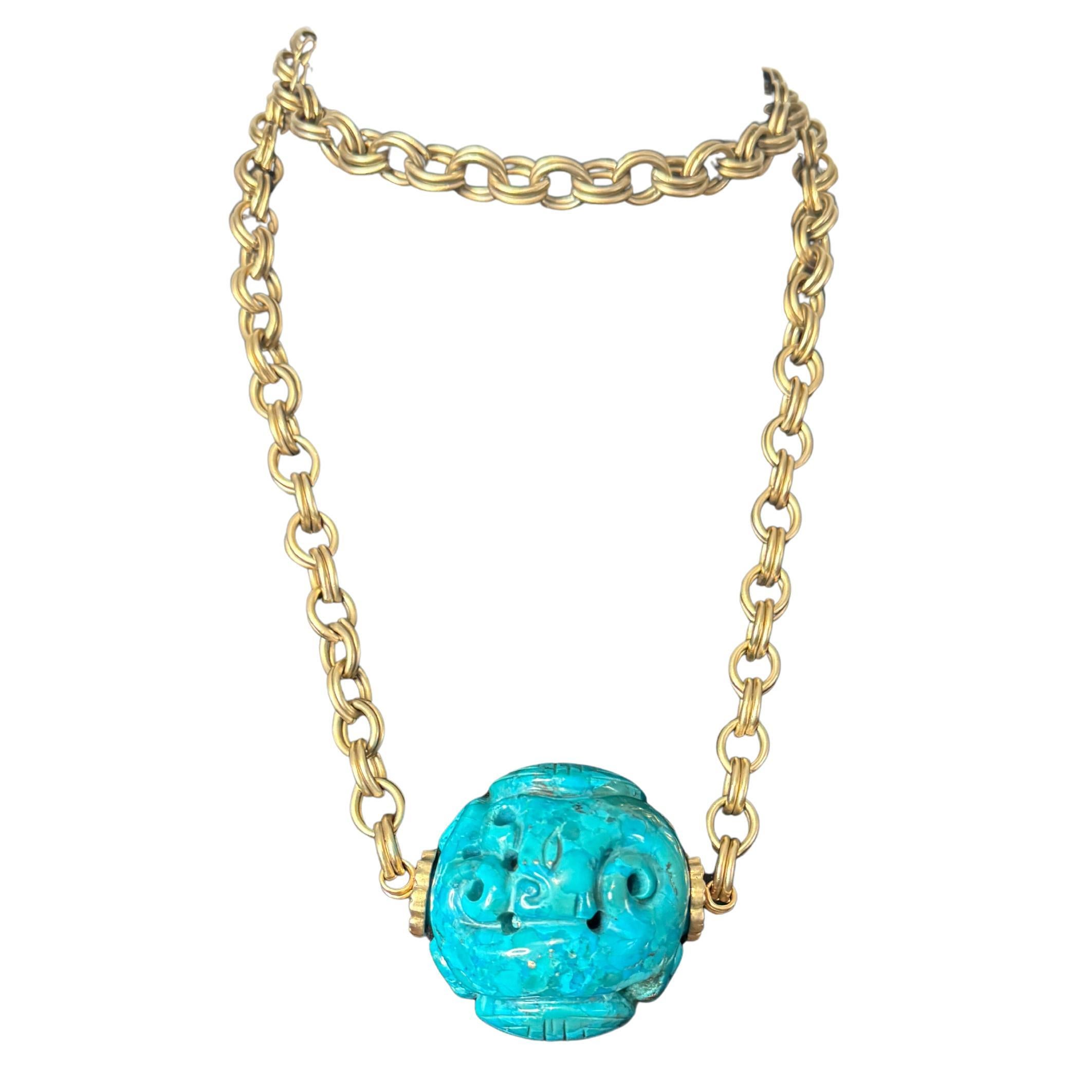 Stephen Dweck Collana di turchese intagliato da oltre 2 pollici Nuova, mai indossata negli anni 
90 in vendita