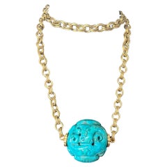 Stephen Dweck Collar de turquesa tallada de más de 5 cm Nuevo, nunca usado Años 90