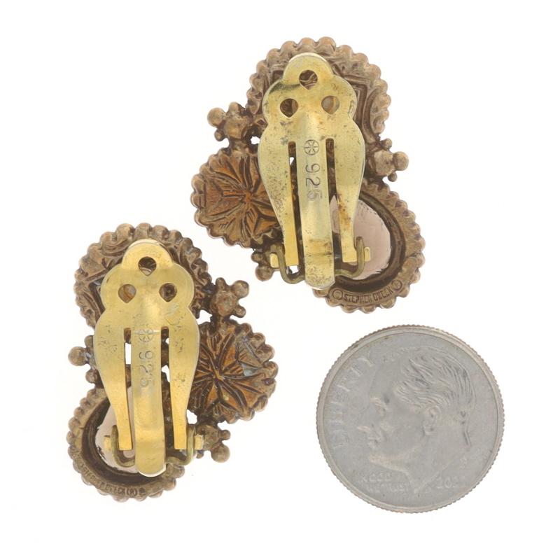 Stephen Dweck Chalcedony Pearl Large Stud Earrings Brass 925 Gold Pltd Clip-Ons In New Condition In Greensboro, NC