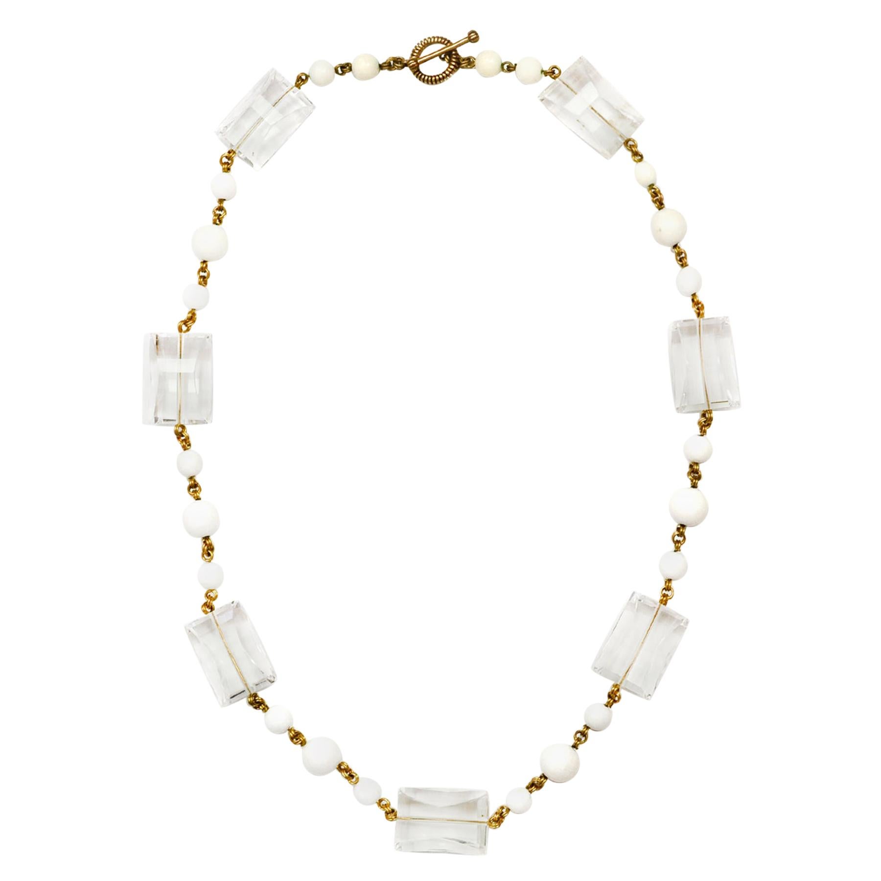 Stephen Dweck Clear Quartz and White Agate 30" Necklace