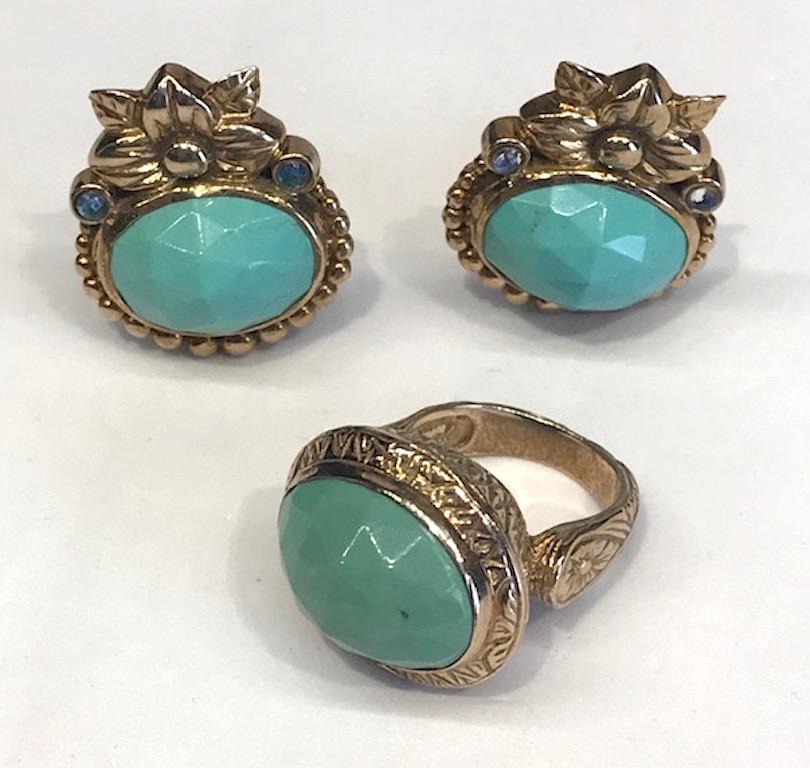 Stephen Dweck Faceted Turquoise Cabochon Ring 9