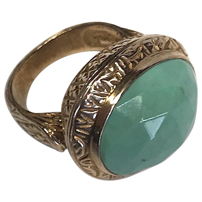 Sterling Silver Antique and Faceted Turquoise Oval Ring 