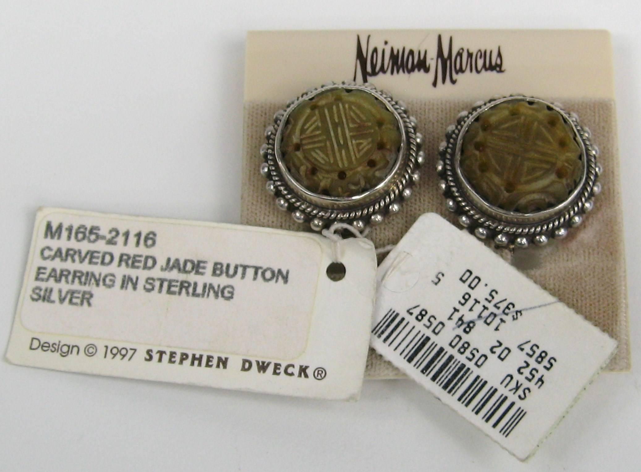  Stephen Dweck Jade & Sterling silver Earrings New, Never worn 1990s In New Condition For Sale In Wallkill, NY