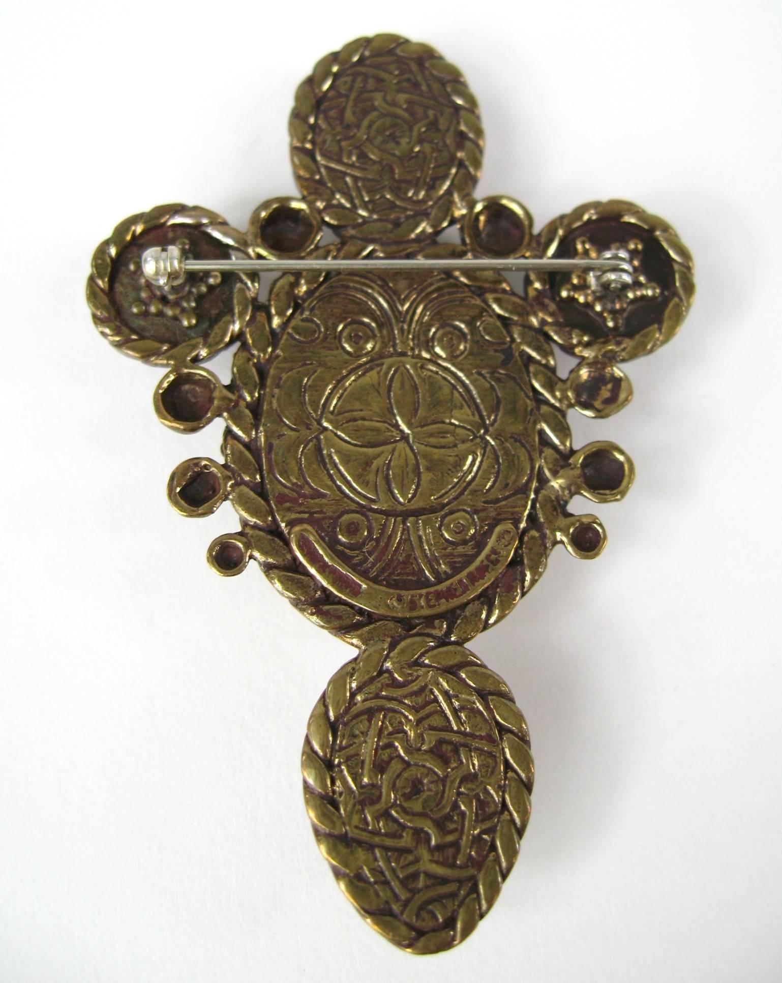 Stephen DWECK Jaspis - Karneol Bronze gewaschene Brosche Pin Neu, nie getragen 1980er im Zustand „Neu“ im Angebot in Wallkill, NY