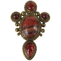 Stephen DWECK Jasper - Carnelian Bronze wash Brooch Pin New, Never worn 1980s