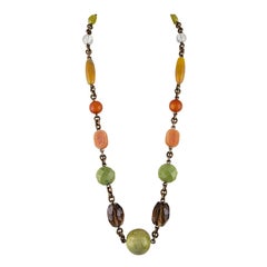 Stephen Dweck Collier long en cornaline et agate en laiton