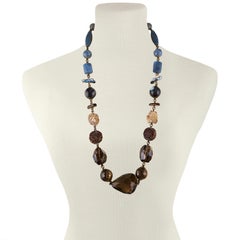 Stephen Dweck Long Quartz and Blue Coral Brass Necklace