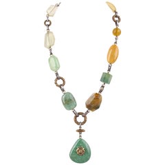 STEPHEN DWECK Multi Stone Quartz Amazonite Sterling Silver Link Pendant Necklace