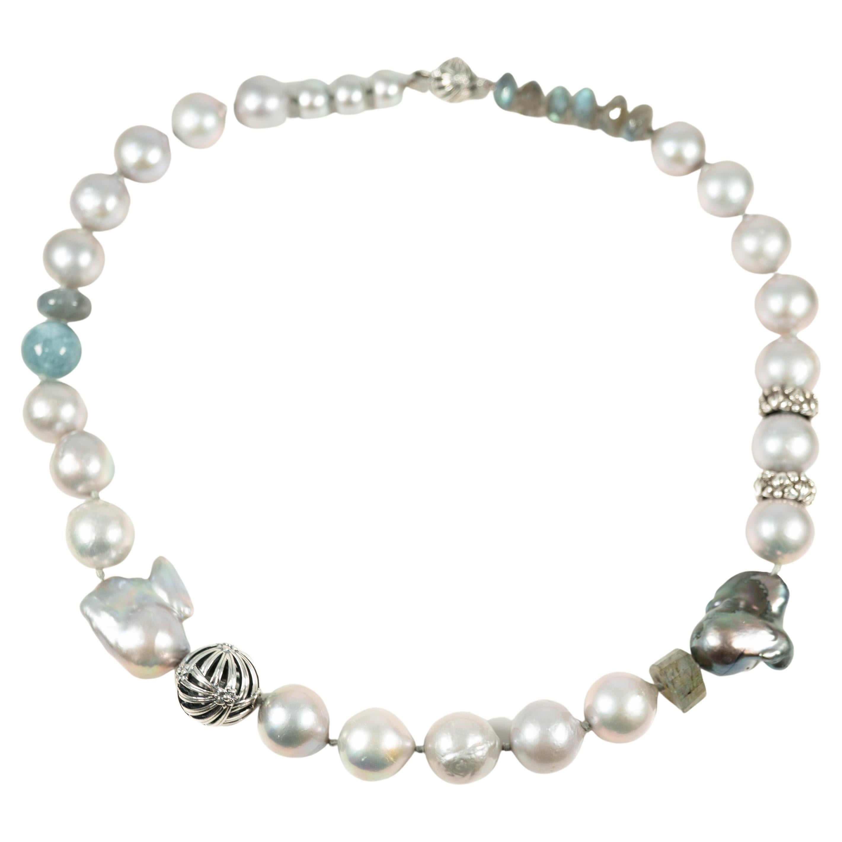 Stephen Dweck Pearl Labradorite Quartz Necklace For Sale