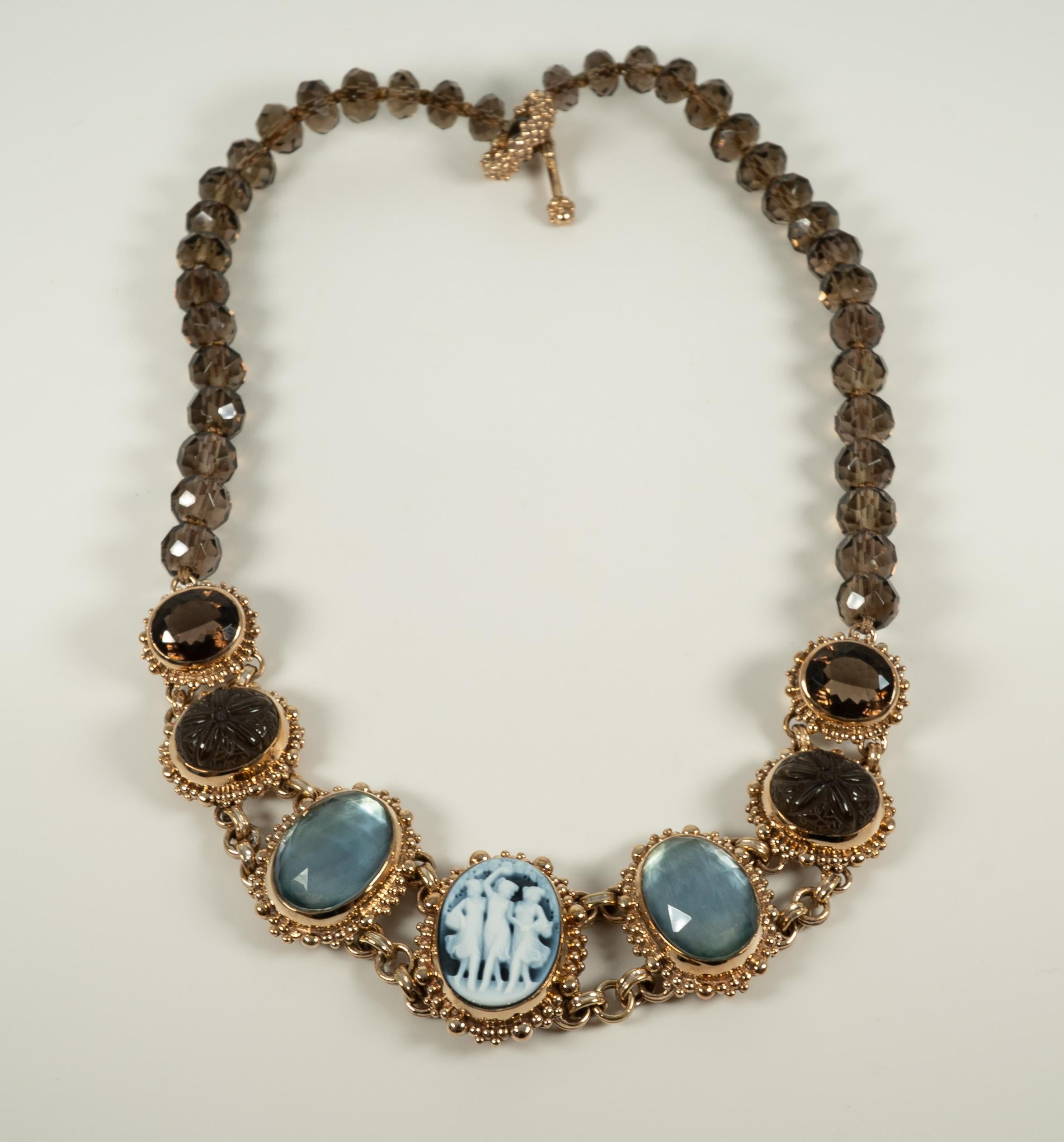 Oval Cut Stephen Dweck Quartz Cameo Brass Necklace For Sale
