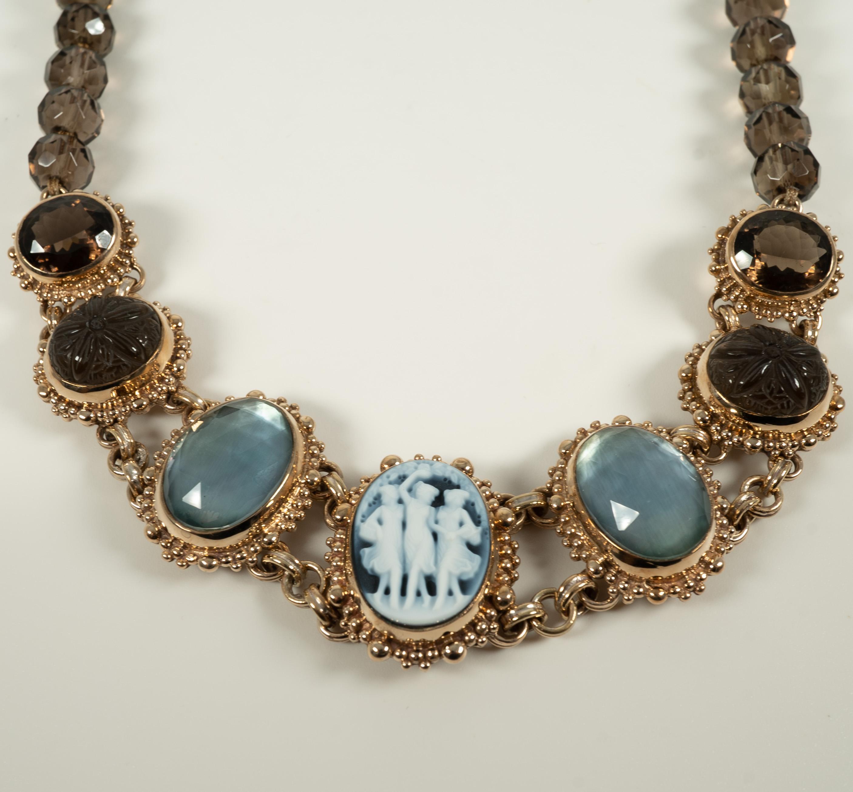 Stephen Dweck Quartz Cameo Brass Necklace In Good Condition For Sale In Dallas, TX