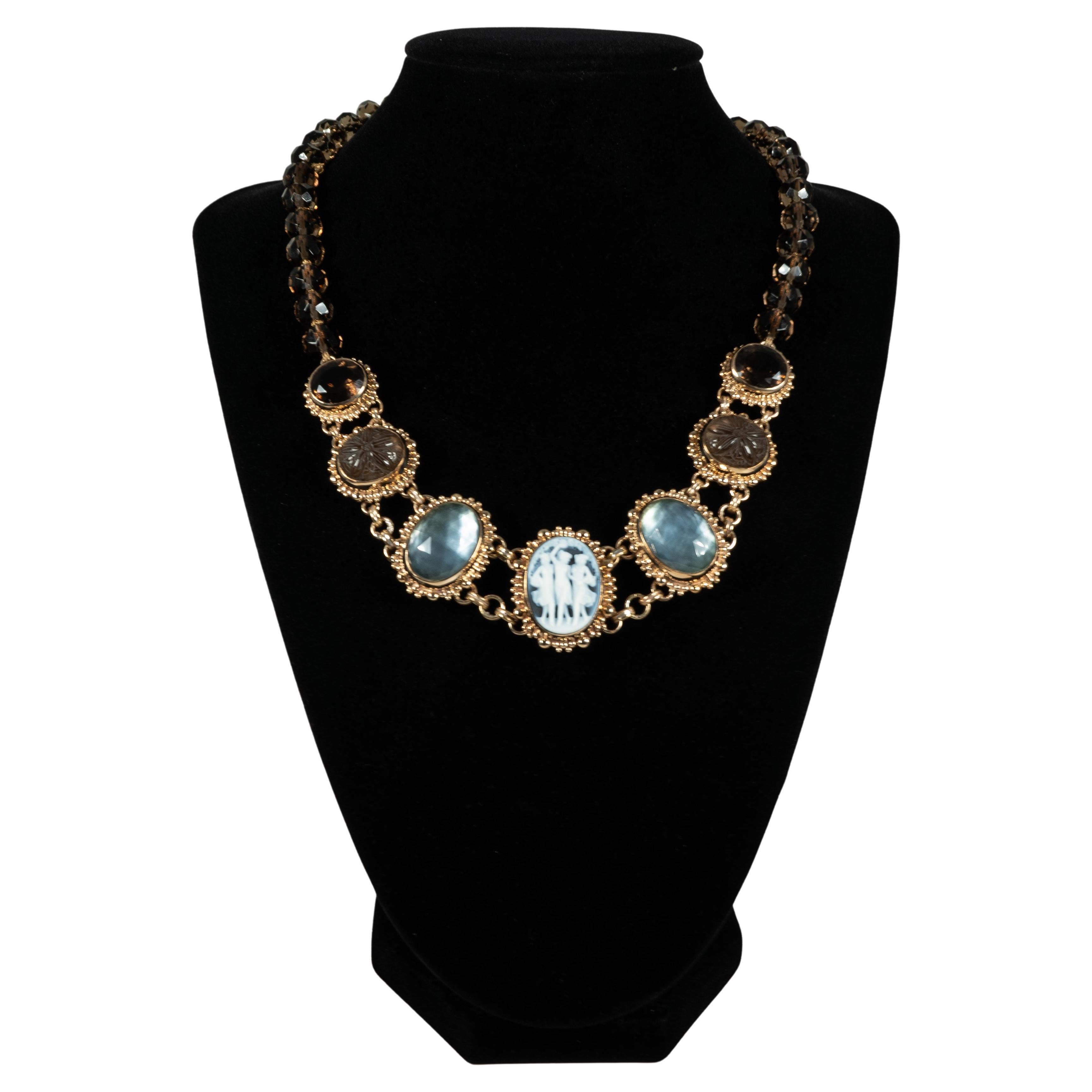 Stephen Dweck Quartz Cameo Brass Necklace For Sale