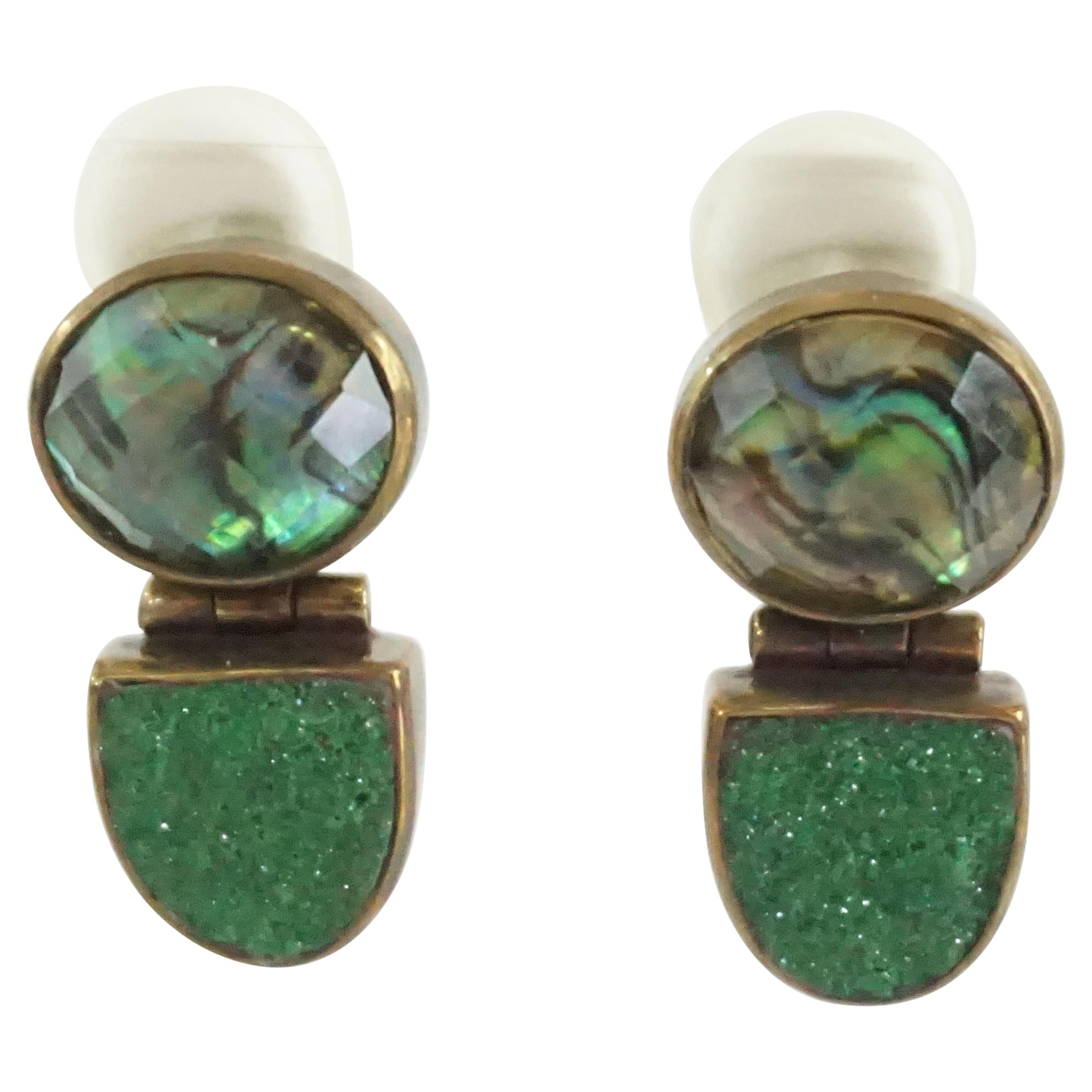 Stephen Dweck Smokey Quartz and Green Garnet  Bronze Earrings For Sale
