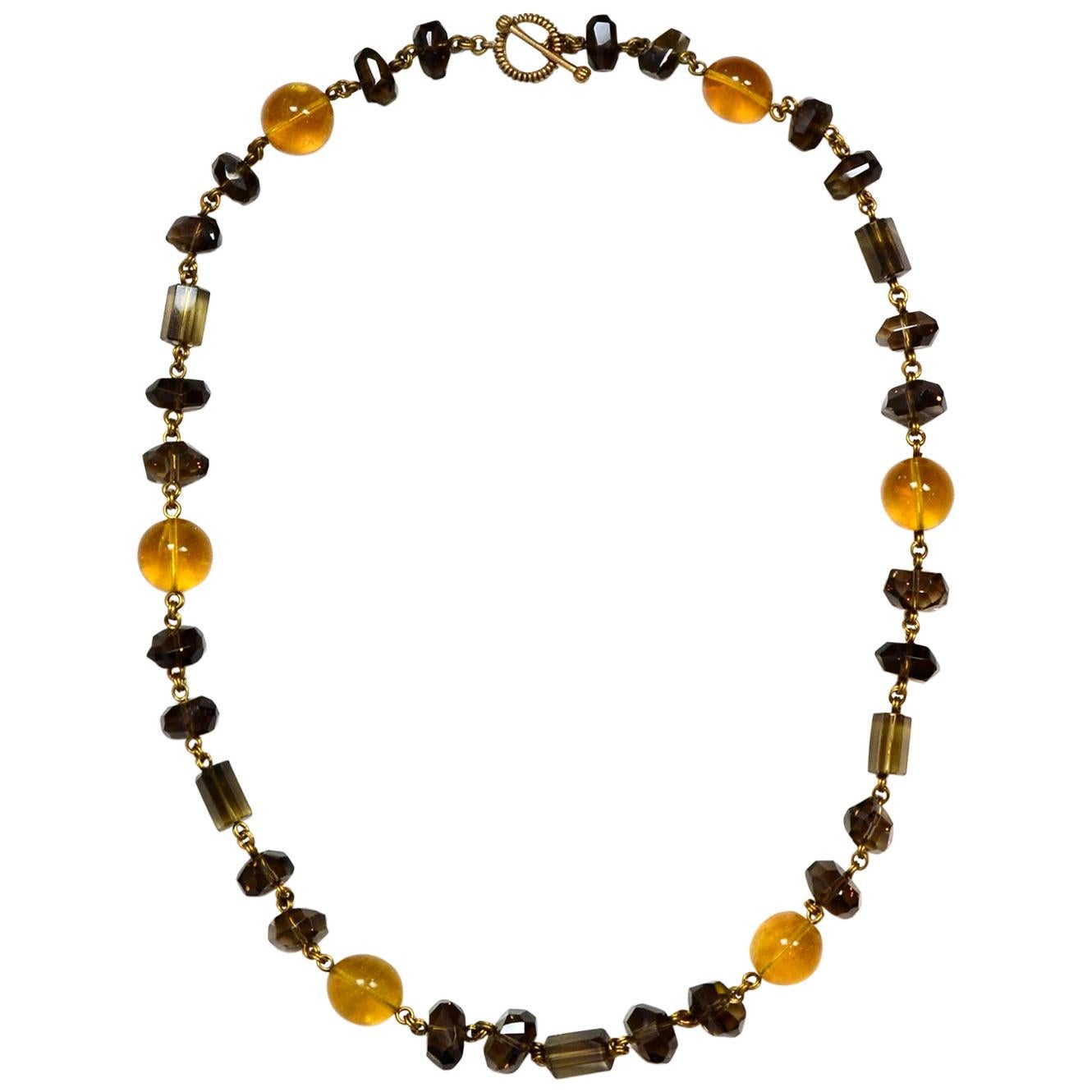 Halskette mit antiken goldfarbenen Gliedern von Stephen Dweck Rauchtopas und Citrin 31"""