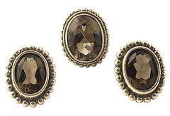 Stephen Dweck Smoky Topaz Sterling Silver Clip-On Earrings and Ring Set