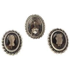 Stephen Dweck Smoky Topaz Sterling Silver Clip-On Earrings and Ring Set