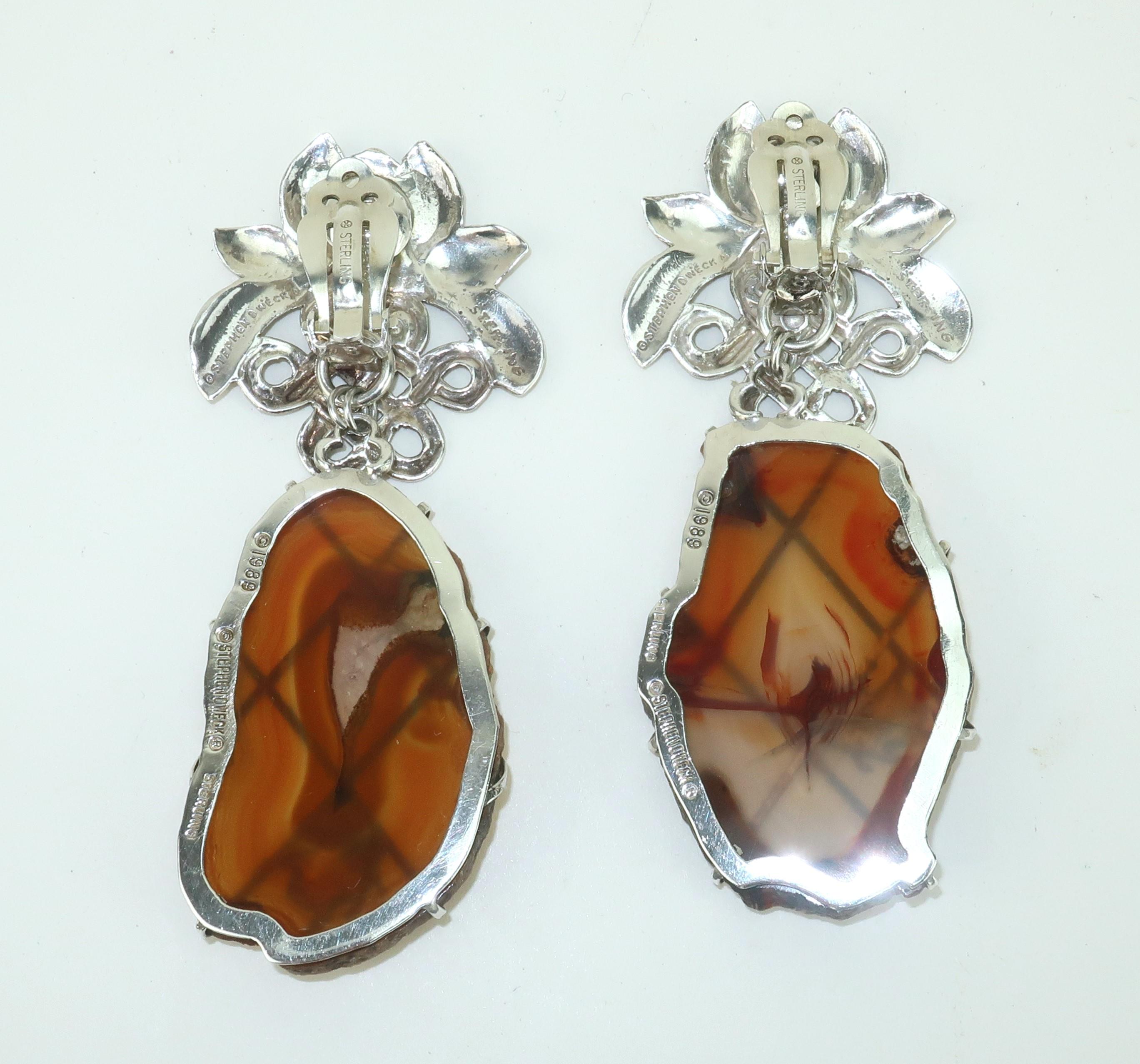 Women's STEPHEN DWECK Sterling & Agate Scarab Earrings, 1989 For Sale