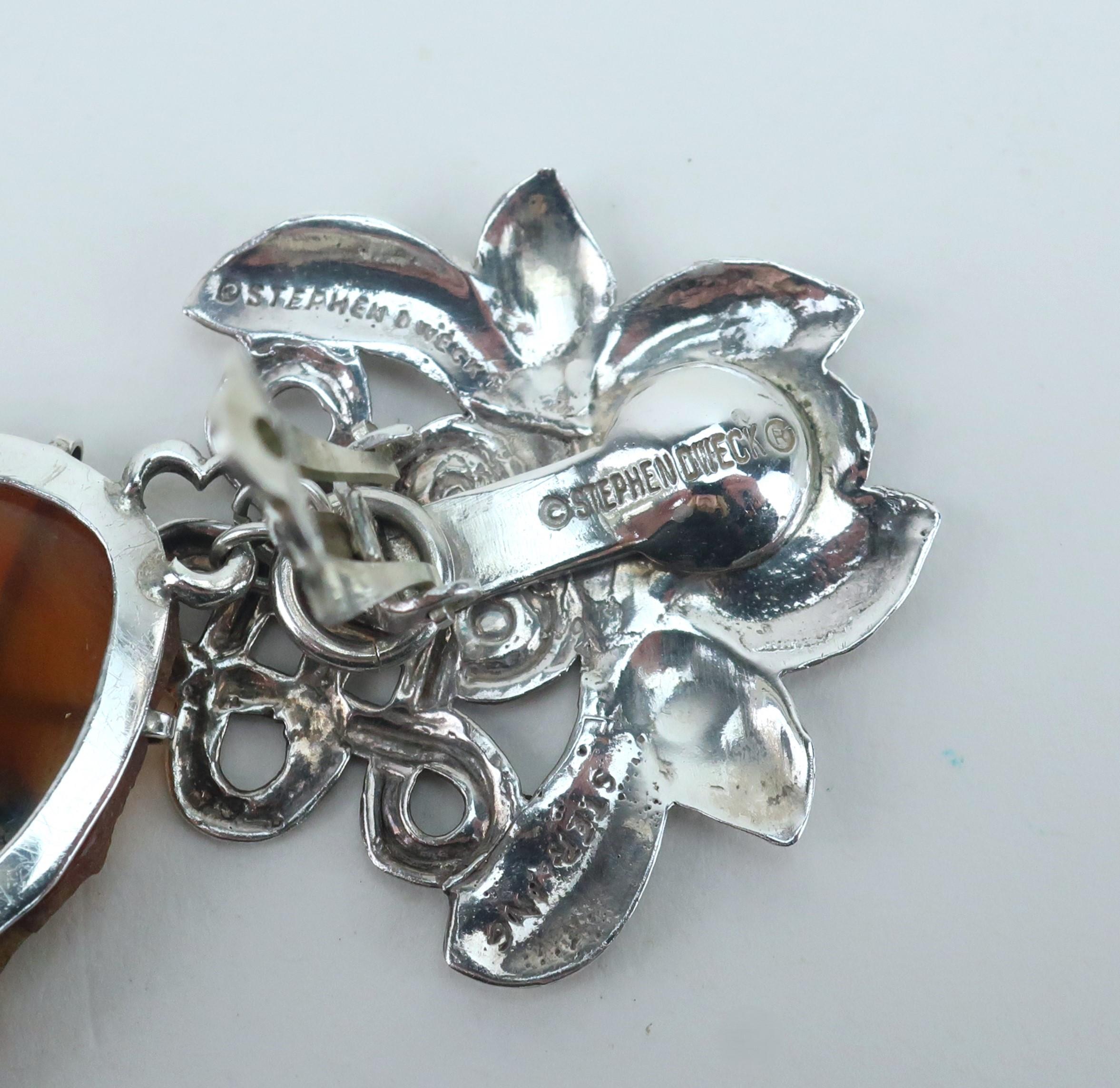 STEPHEN DWECK Sterling & Agate Scarab Earrings, 1989 For Sale 3
